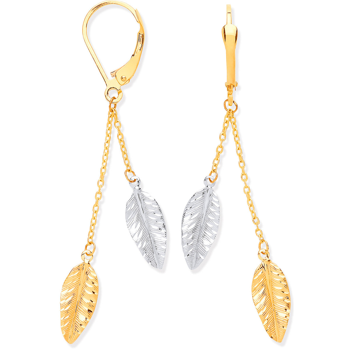 Y & W/G Leaf Drop Earrings