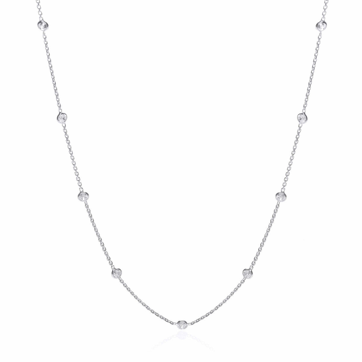 Silver Rh.Plated Rubover 11 Cz's Necklace 18"