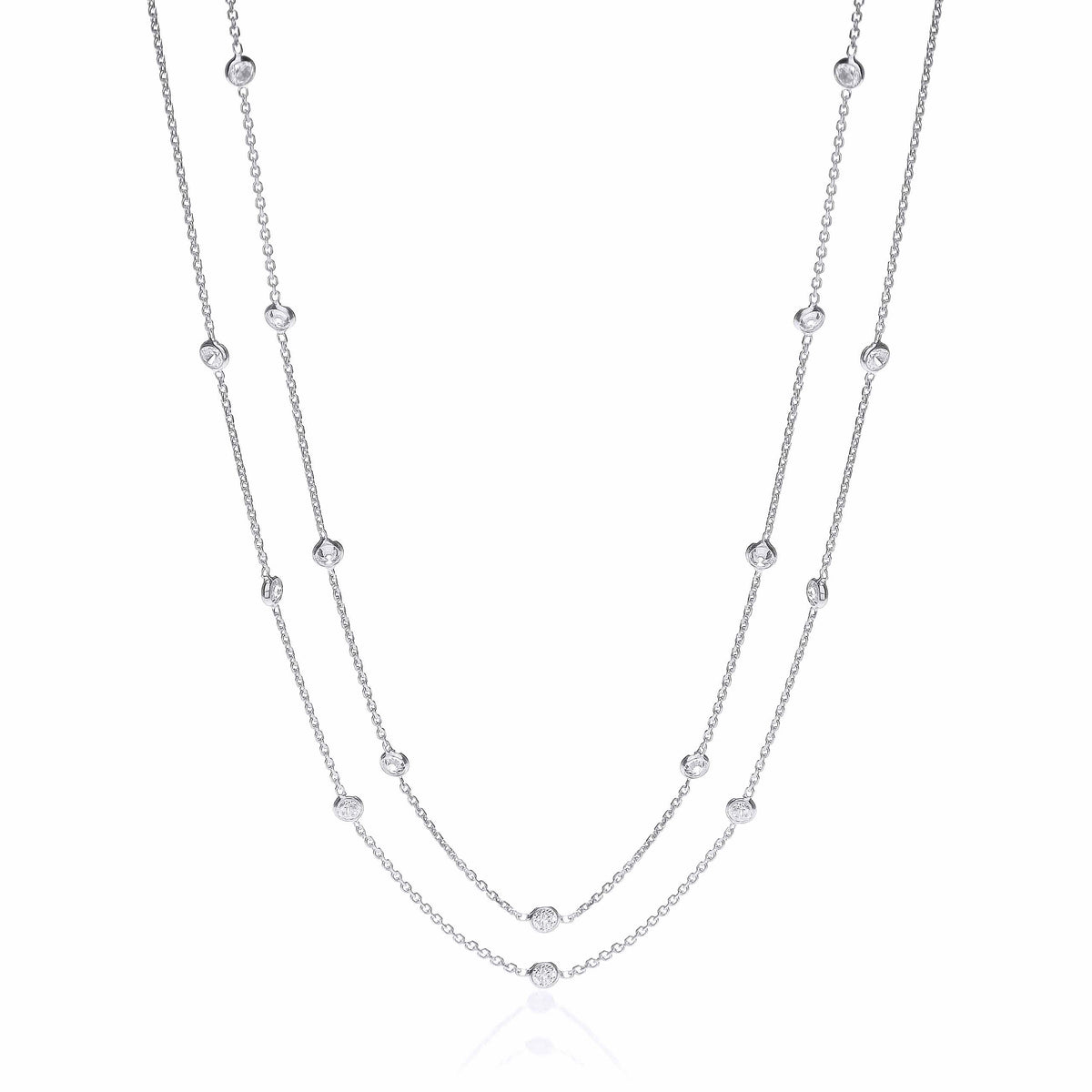 Silver Rubover 23 Cz's Necklace 38"