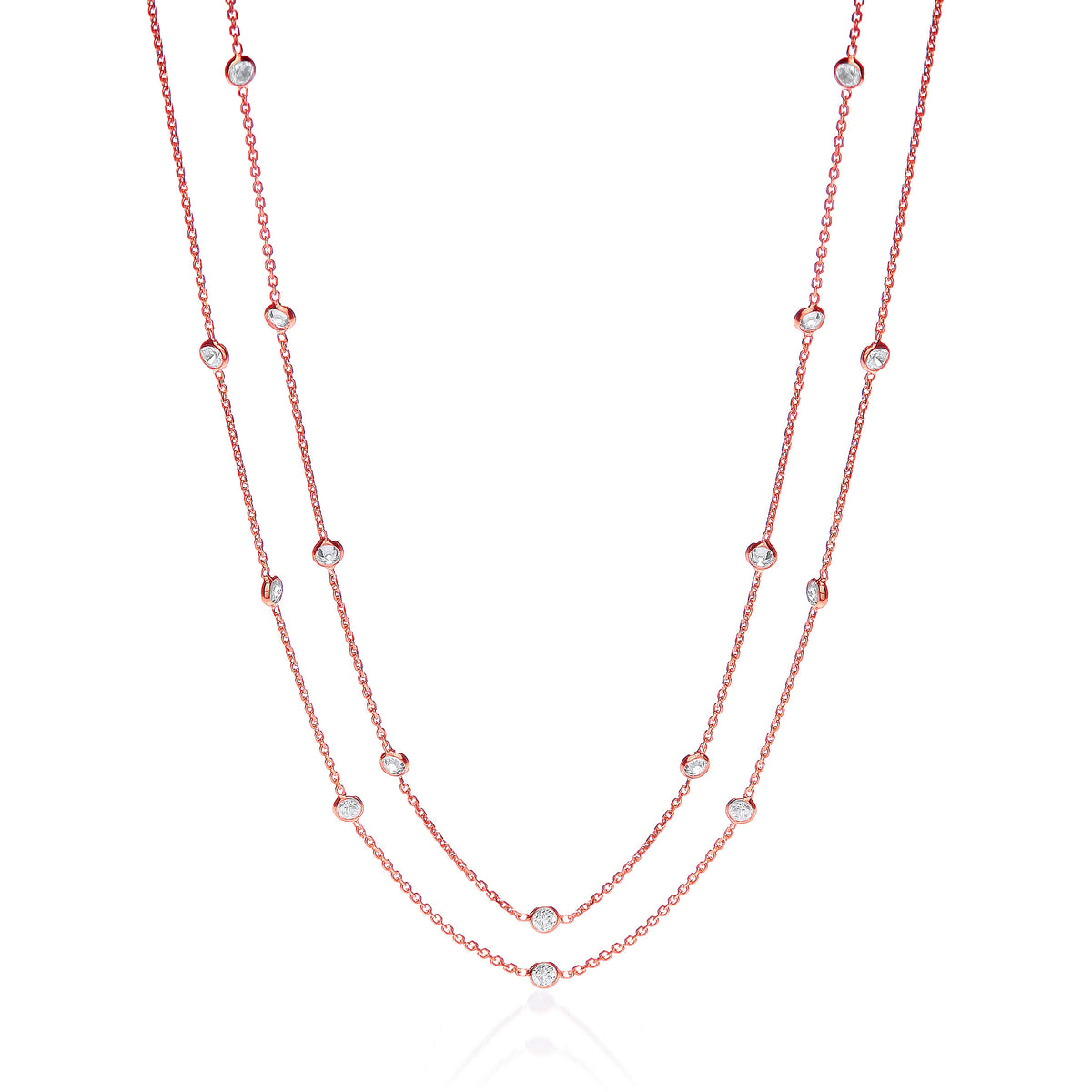 Rose Coated Rubover 23 Cz's Necklace 38"