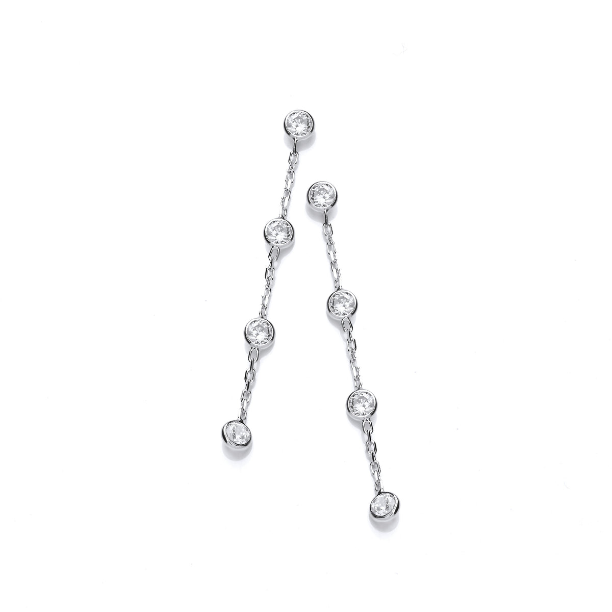Silver Rubover Clear Cz's Drop Earrings