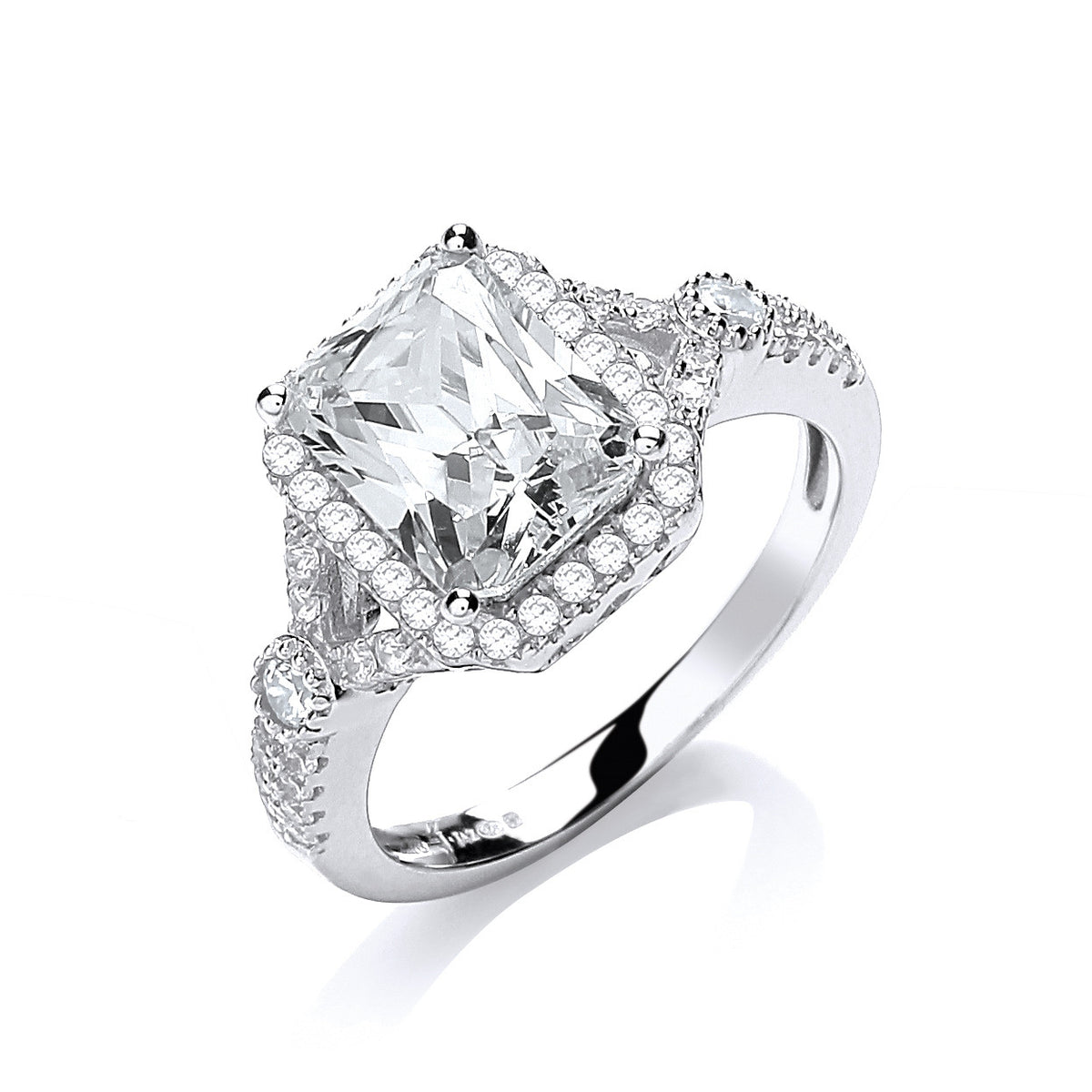 Micro Pave' Emerald Cut Centre Cz Ring