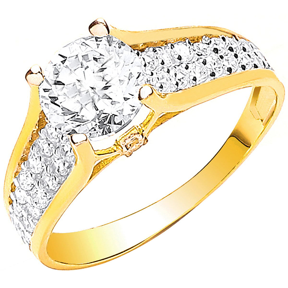 Y/G Ladies Single Stone Two Row Cz Shoulder Ring