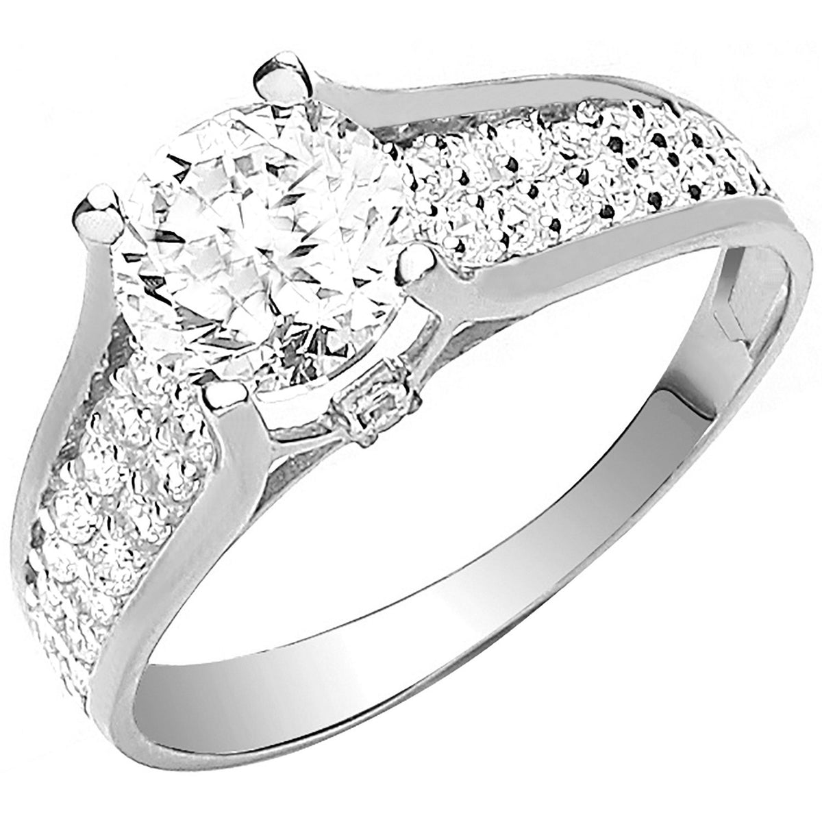 W/G Ladies Single Stone Two Row Cz Shoulder Ring