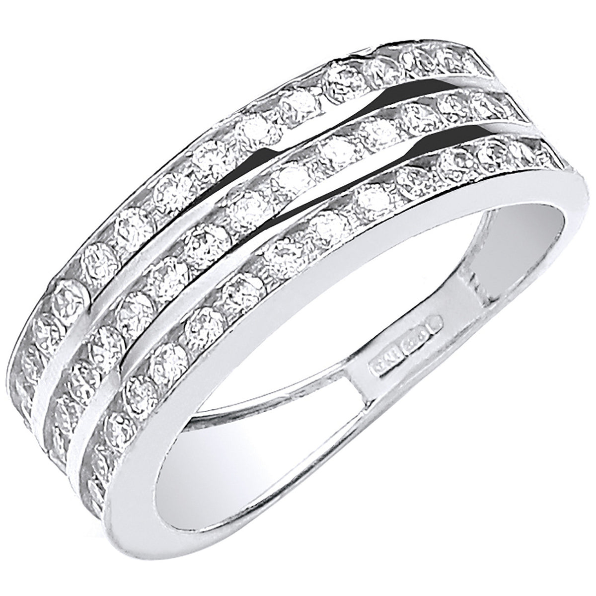W/G Ladies Three Row Cz Ring