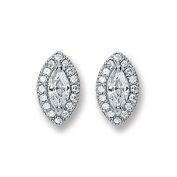 Silver Marquese Shape Cz Stud Earrings