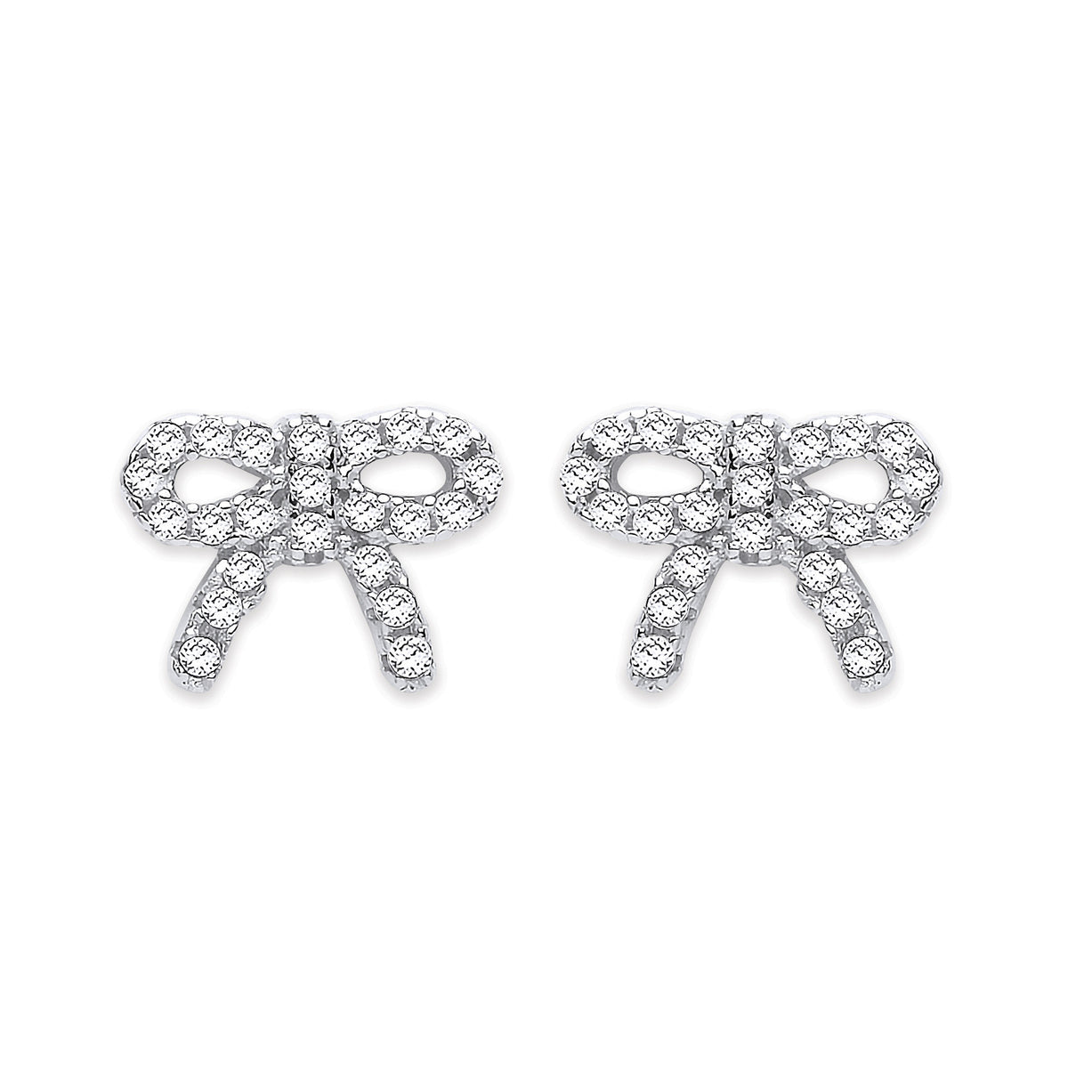 Silver Cz Bow Stud Earrings