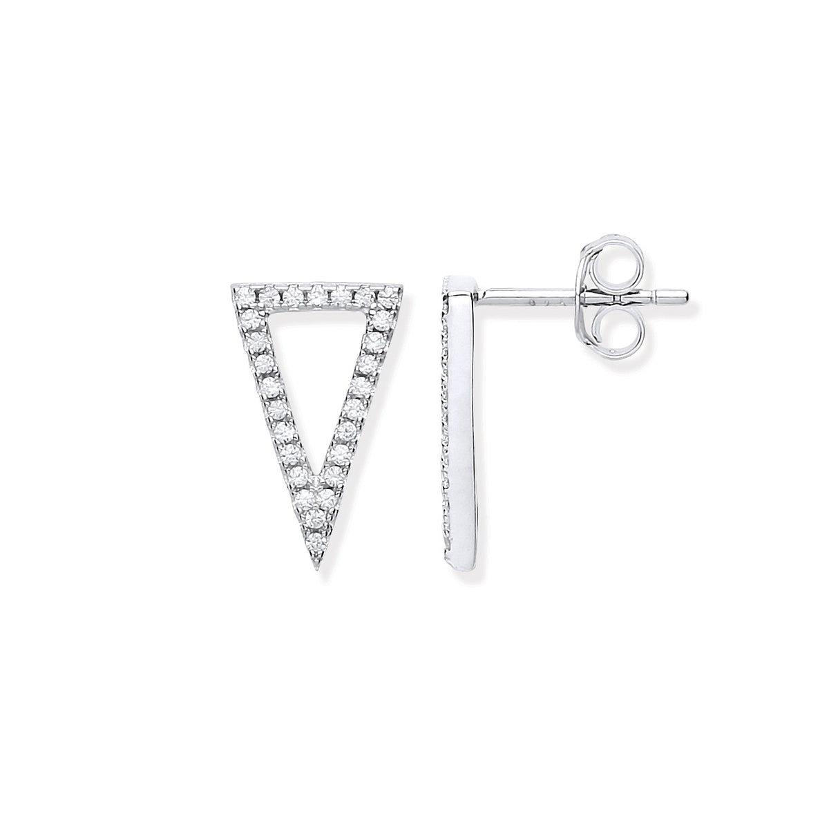 Silver Upside Down Cz Triangle Stud Earrings