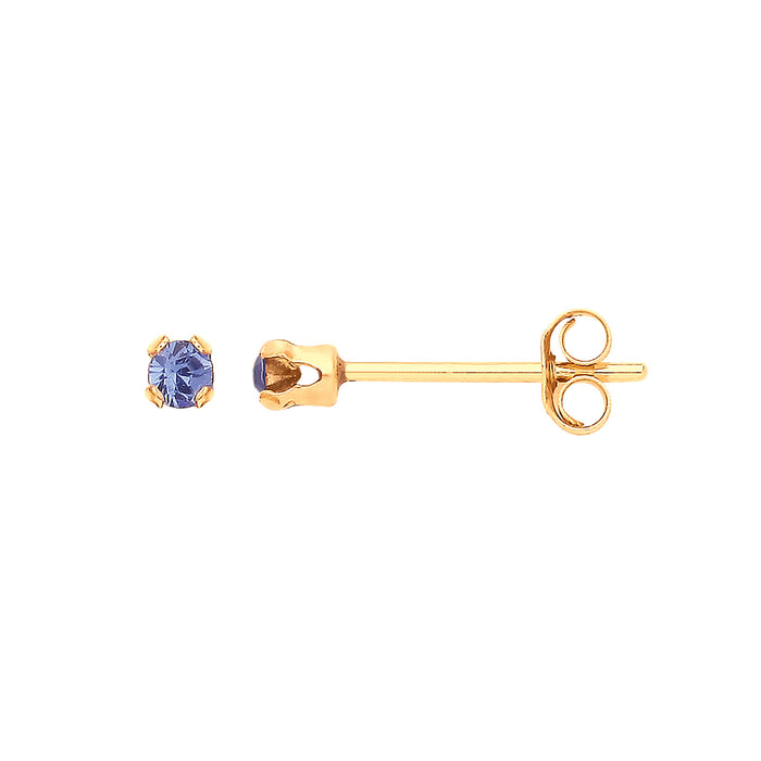 9ct Y/G 2mm Claw Set Blue Crystal Studs
