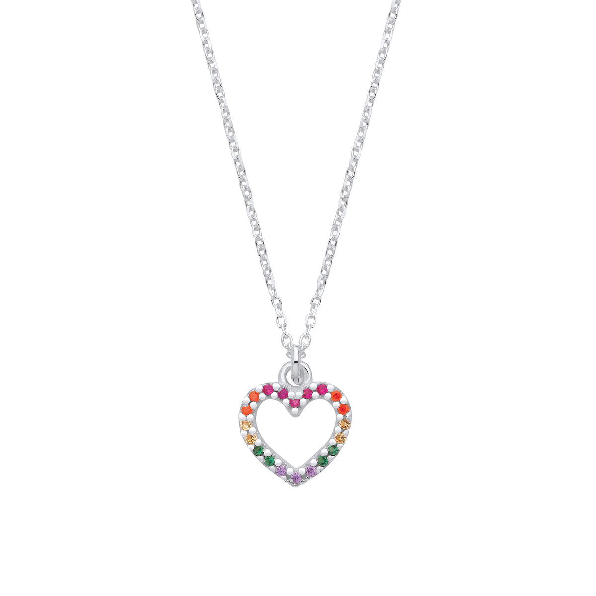 Silver Multi Colour CZ Heart Pendant Necklace