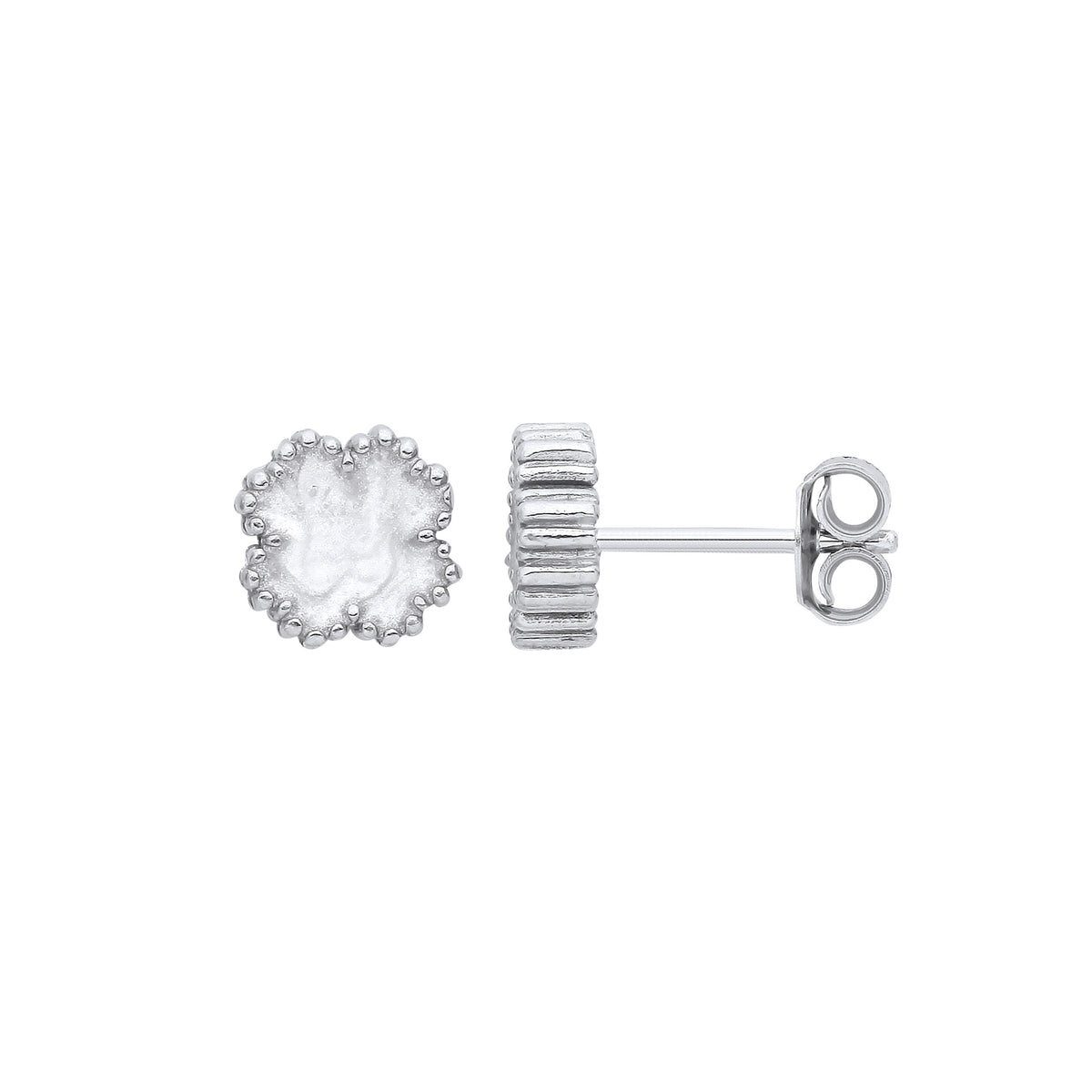 Silver WHITE Enamel Four Leaf Clover Studs