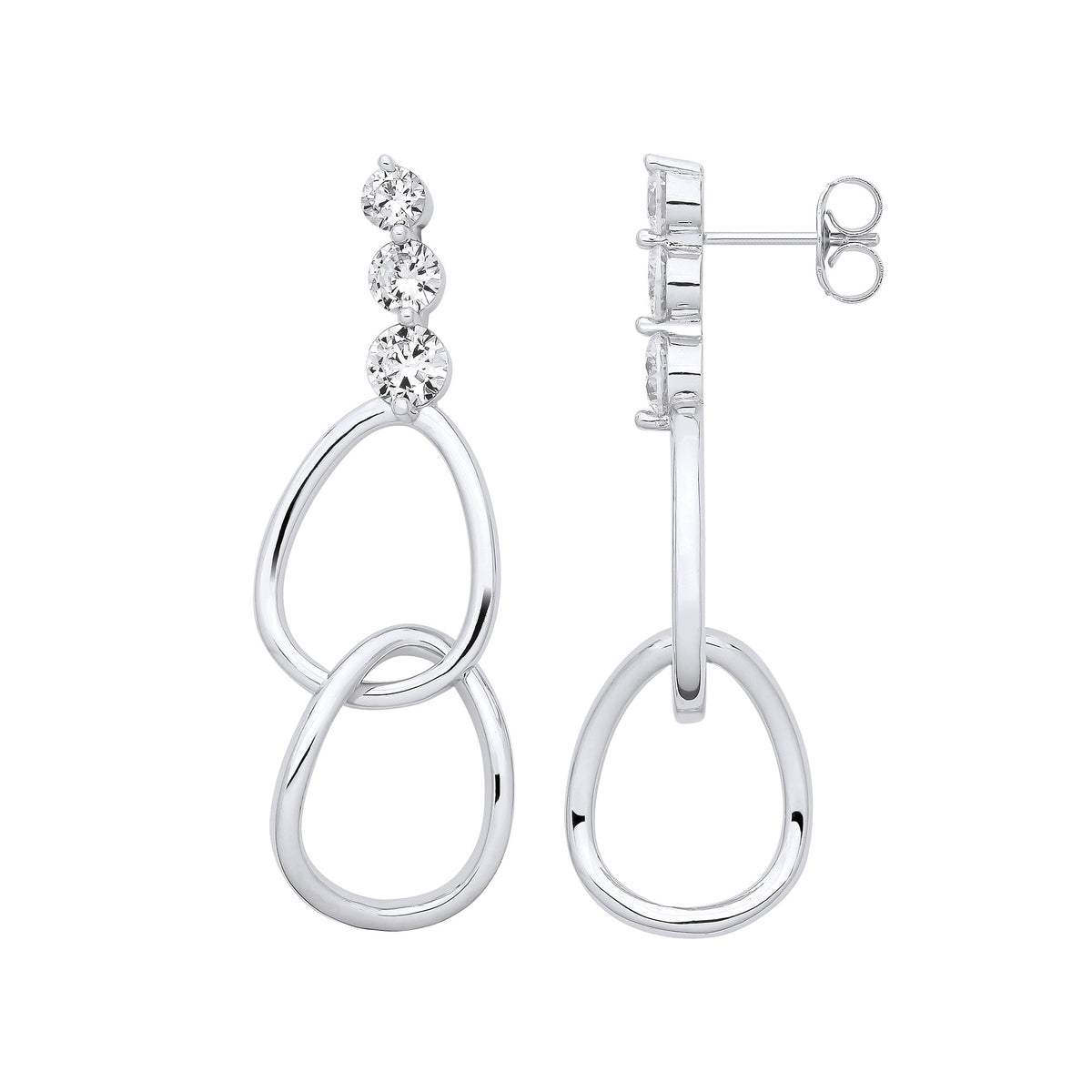 Silver Interlocked Teardrop CZ Earrings