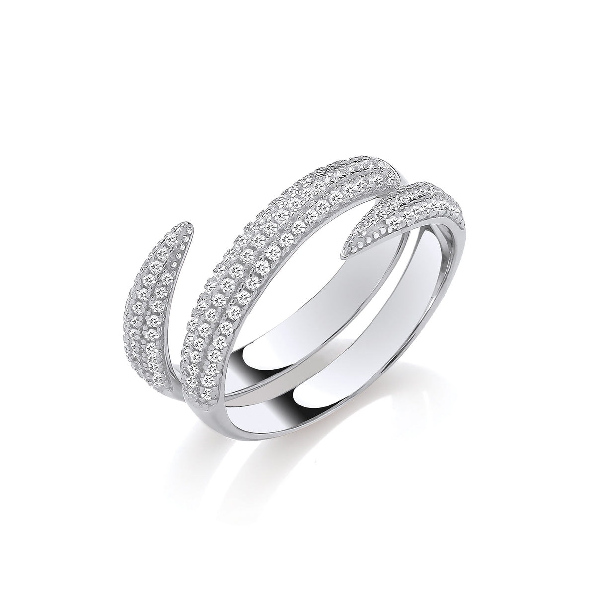 Cross-Over Two Bands CZs Silver Ring