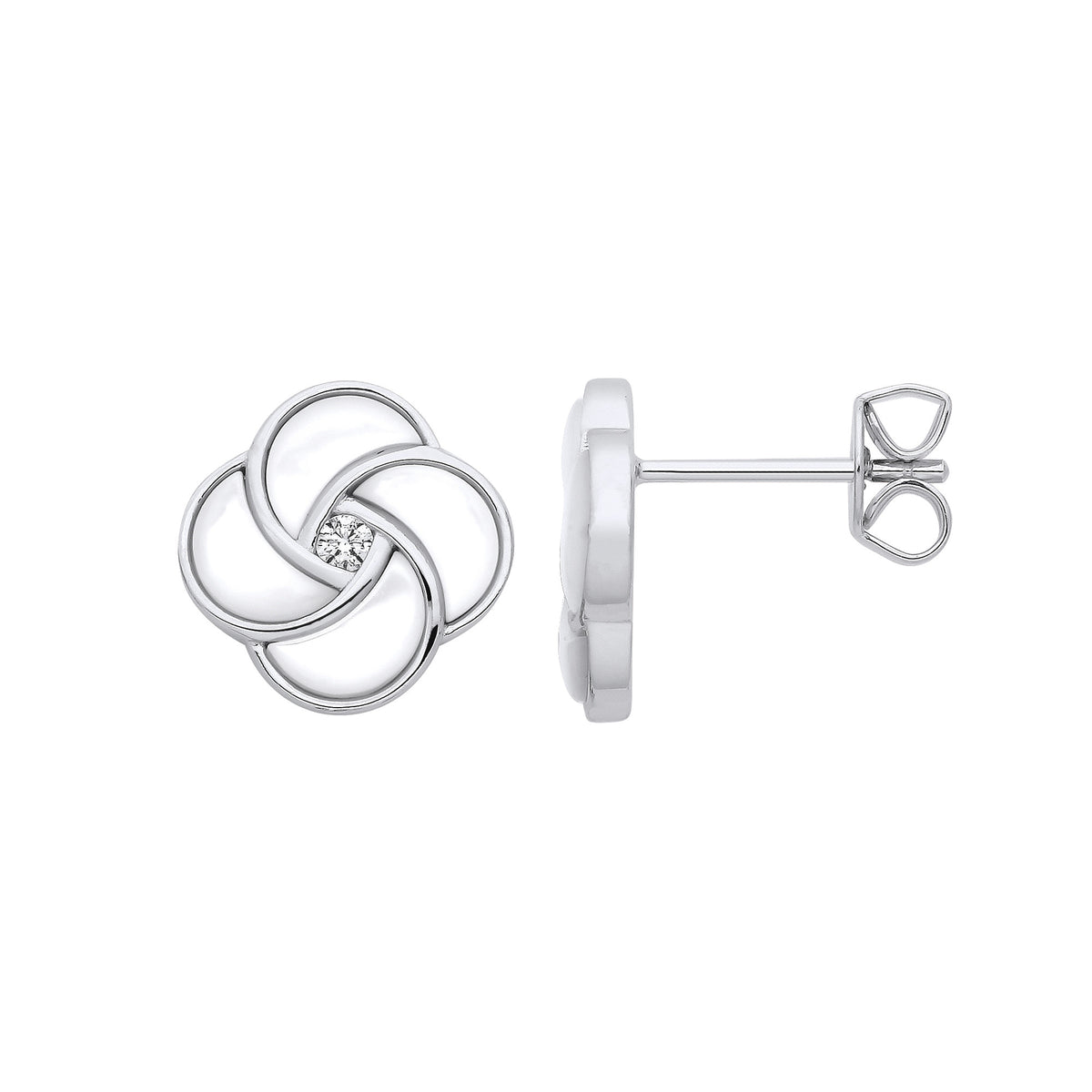 Silver White Shell Swirl Stud Earrings
