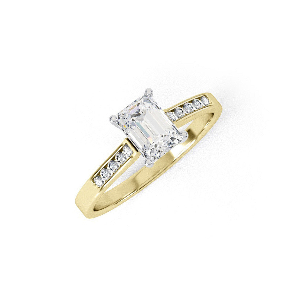 Y/G Emerald Cut Clear CZ Ladies Ring