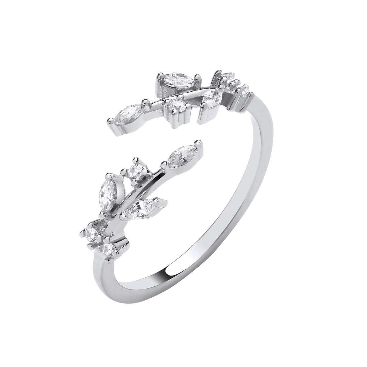 Silver Cross-Over Olive Tree CZs Ring