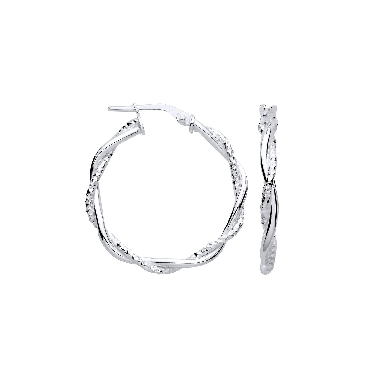 Silver D/C & Plain Twist Medium Hoop Earrings