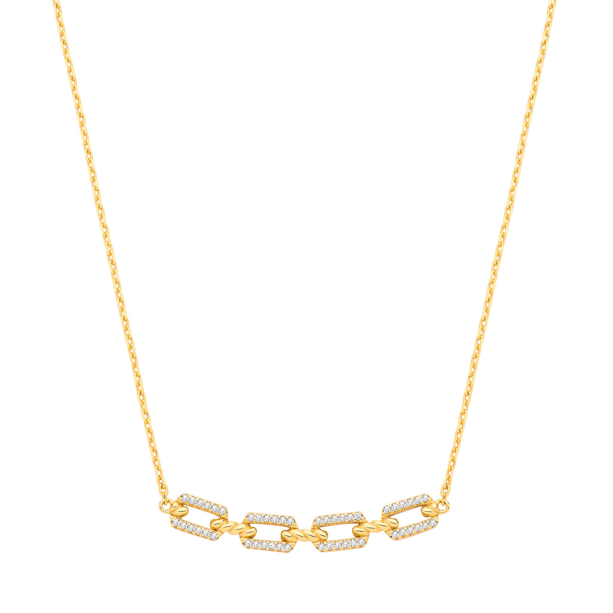 Silver 18ct YG Plated Necklace with CZ Paper Clip Pendant