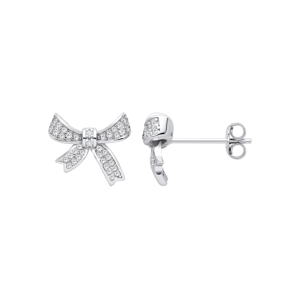Silver CZ Bow Stud Earrings