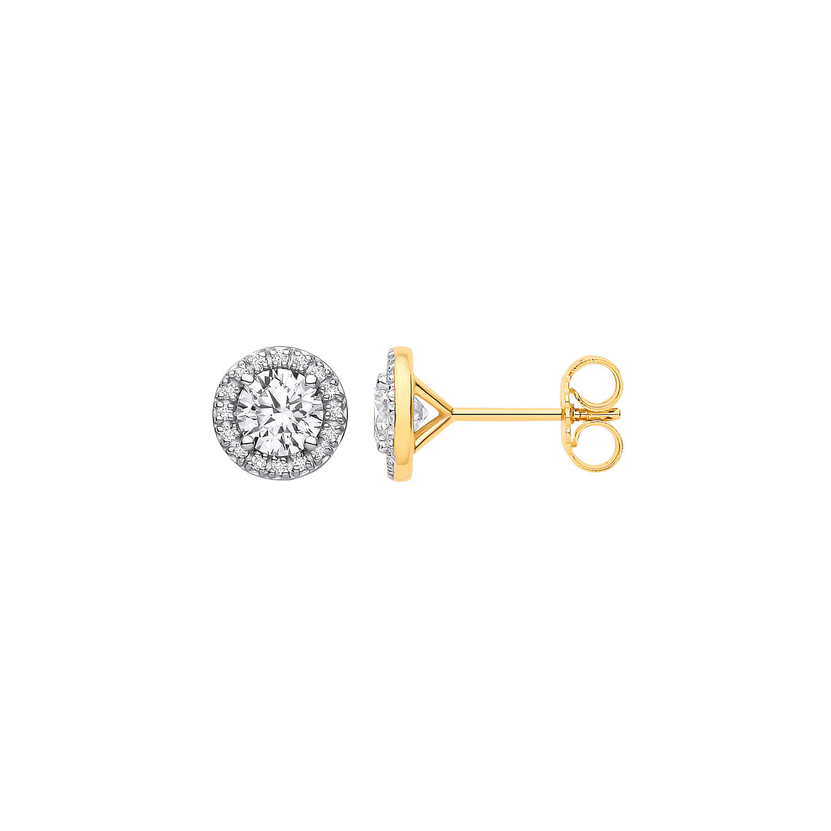 9ct Yellow Gold 1.16ctw Solitaire LAB GROWN Diamond Halo Earrings IGI Certified