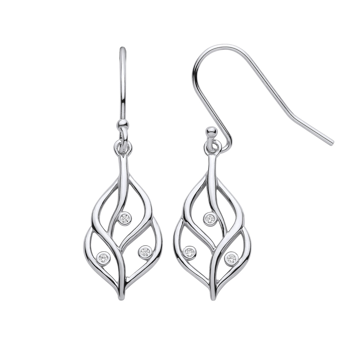 Silver Leaf Earrings with Rubover CZs