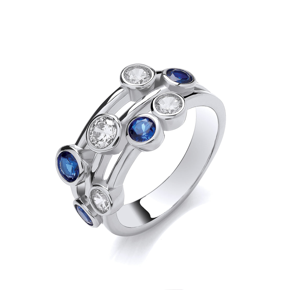 Timeless Style Rubover set Blue & Clear CZ Ring