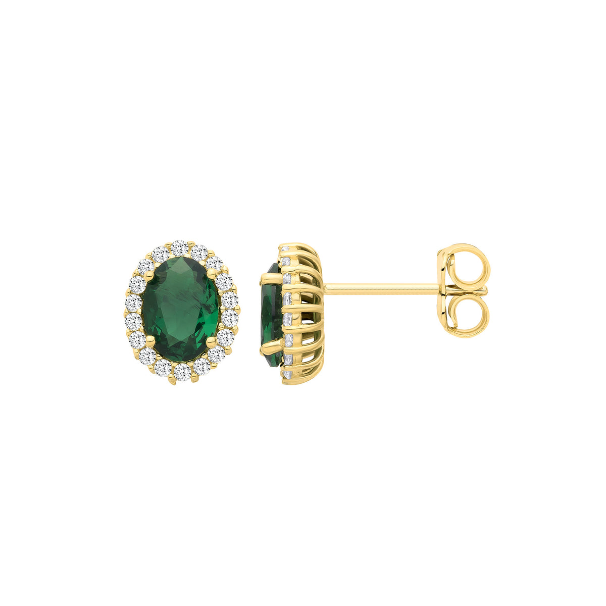 Y/G Green CZ Oval Cut Halo Stud Earrings