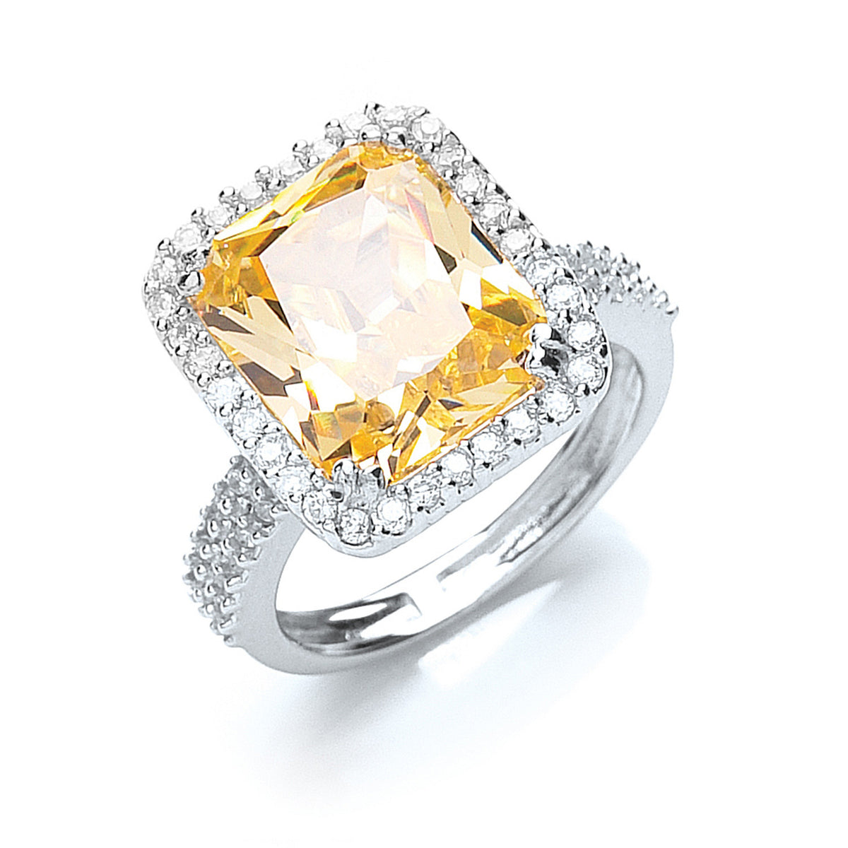 Silver Yellow & White Princess Cut Cz Ring Copy