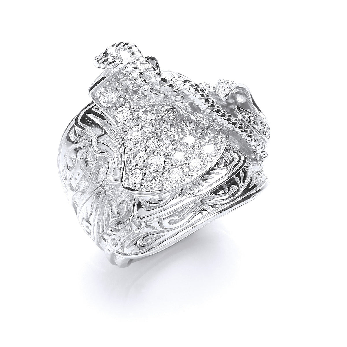 Silver Gents Cz Saddle Ring