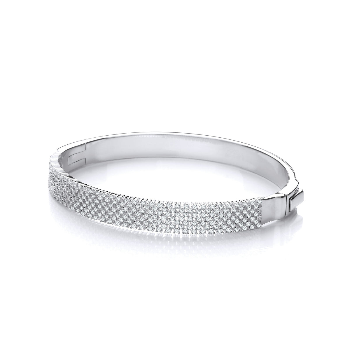 Micro Pave' Multi Row Cz Silver Bangle