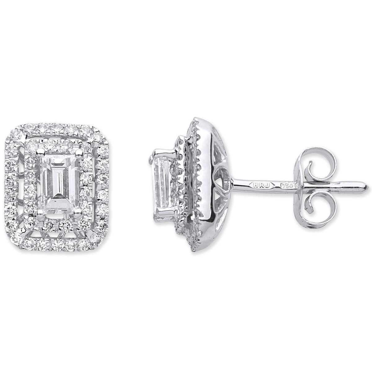 18ct White Gold 0.75ct Emerald Cut Rectangular Stud