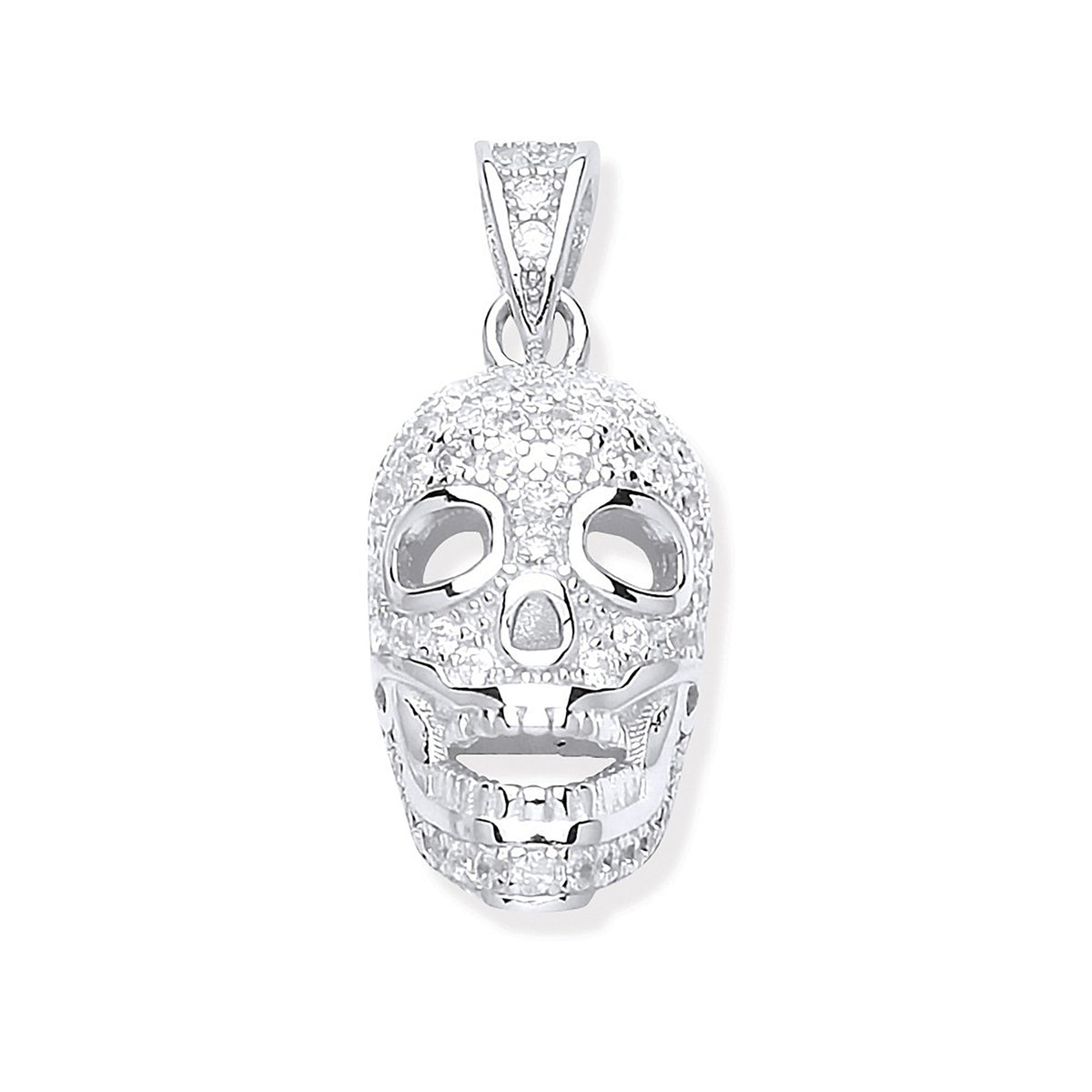 Silver Cz Skull Bones Pendant