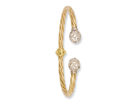 Yellow Gold Hinghed Twisted Cz Torque Bangle TGC-BN0193