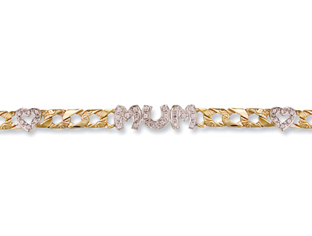 Yellow Gold Cz Mum & Heart Bracelet TGC-BR0482