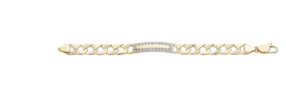 Yellow White Gold Plain & Bark Casted Curb Baby ID Bracelet TGC-BR0560