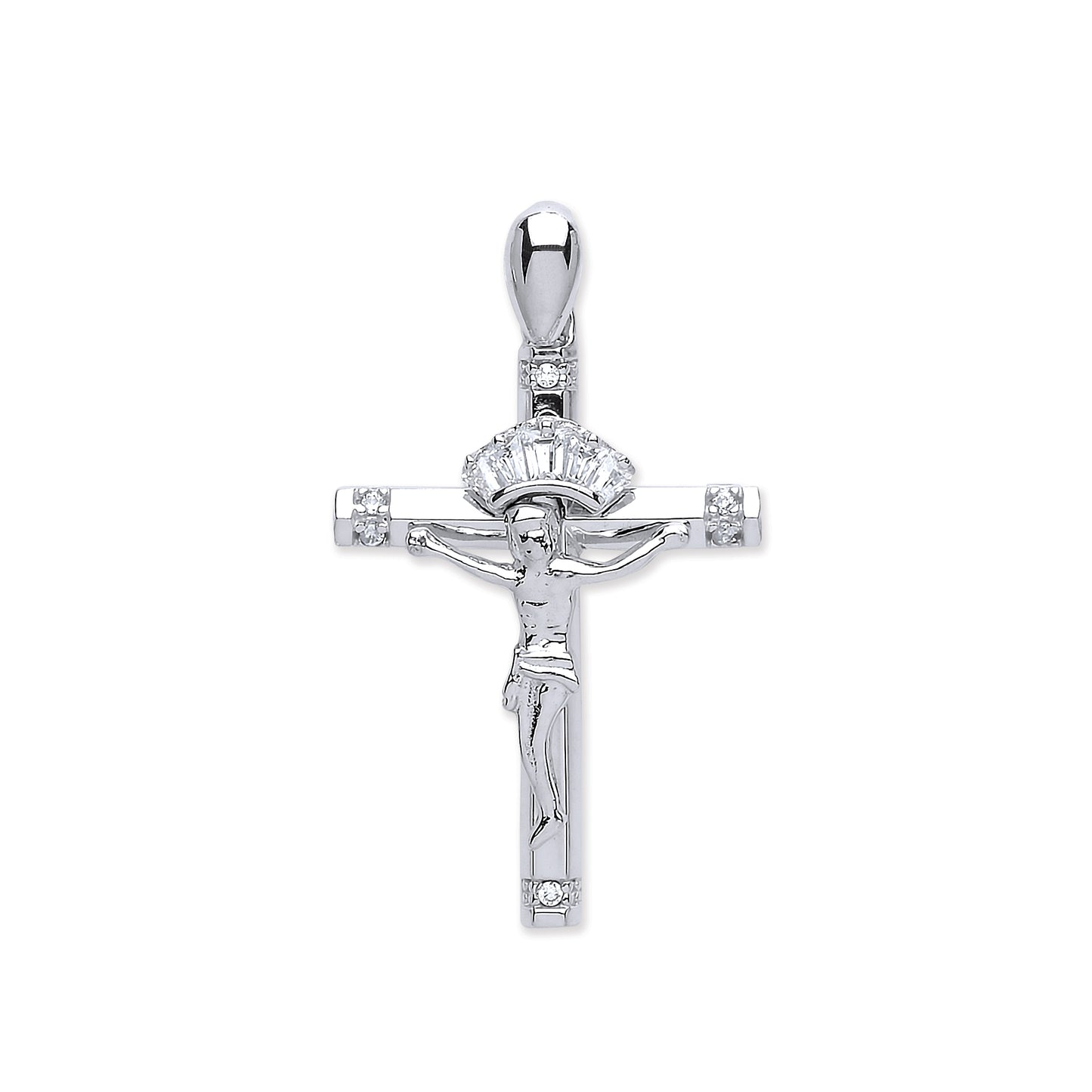 White Gold Cz Baguettes & Round Crucifix TGC-CX0208