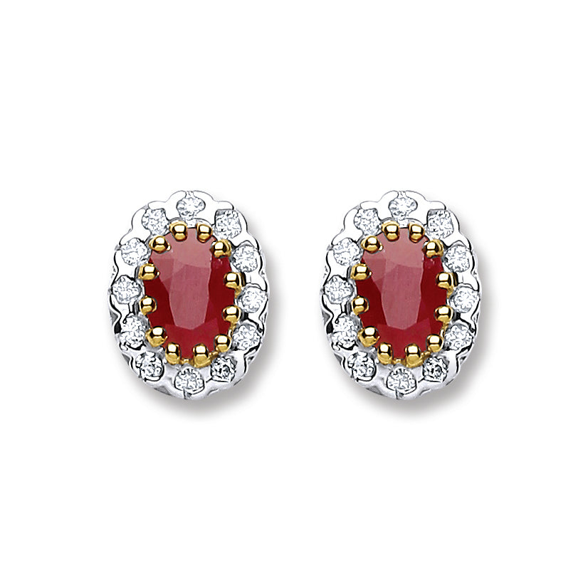 9ct Yellow Gold Diamond And Ruby Stud Earrings TGC-DER0204