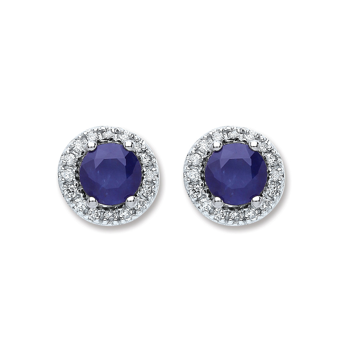 9ct White Gold 0.15ct Diamond 1.2ct 5mm Round Sapphire Stud Earrings TGC-DER0209