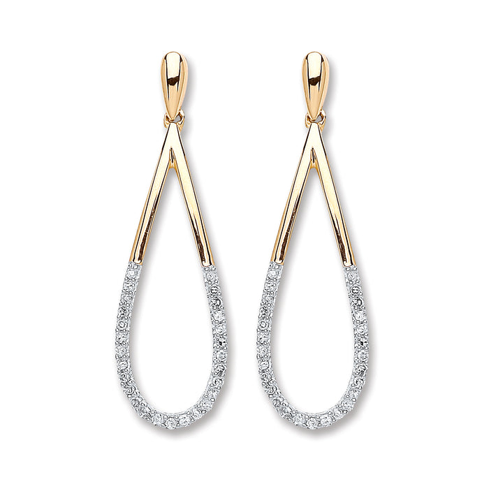 9ct Yellow Gold 0.15ct Diamond Drop Earrings TGC-DER0211