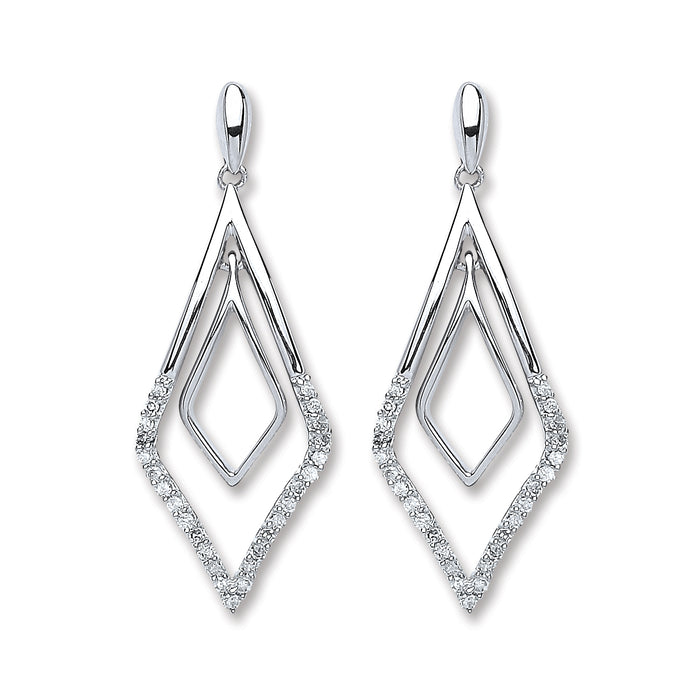 9ct White Gold 0.15ct Diamond Drop Earrings TGC-DER0216