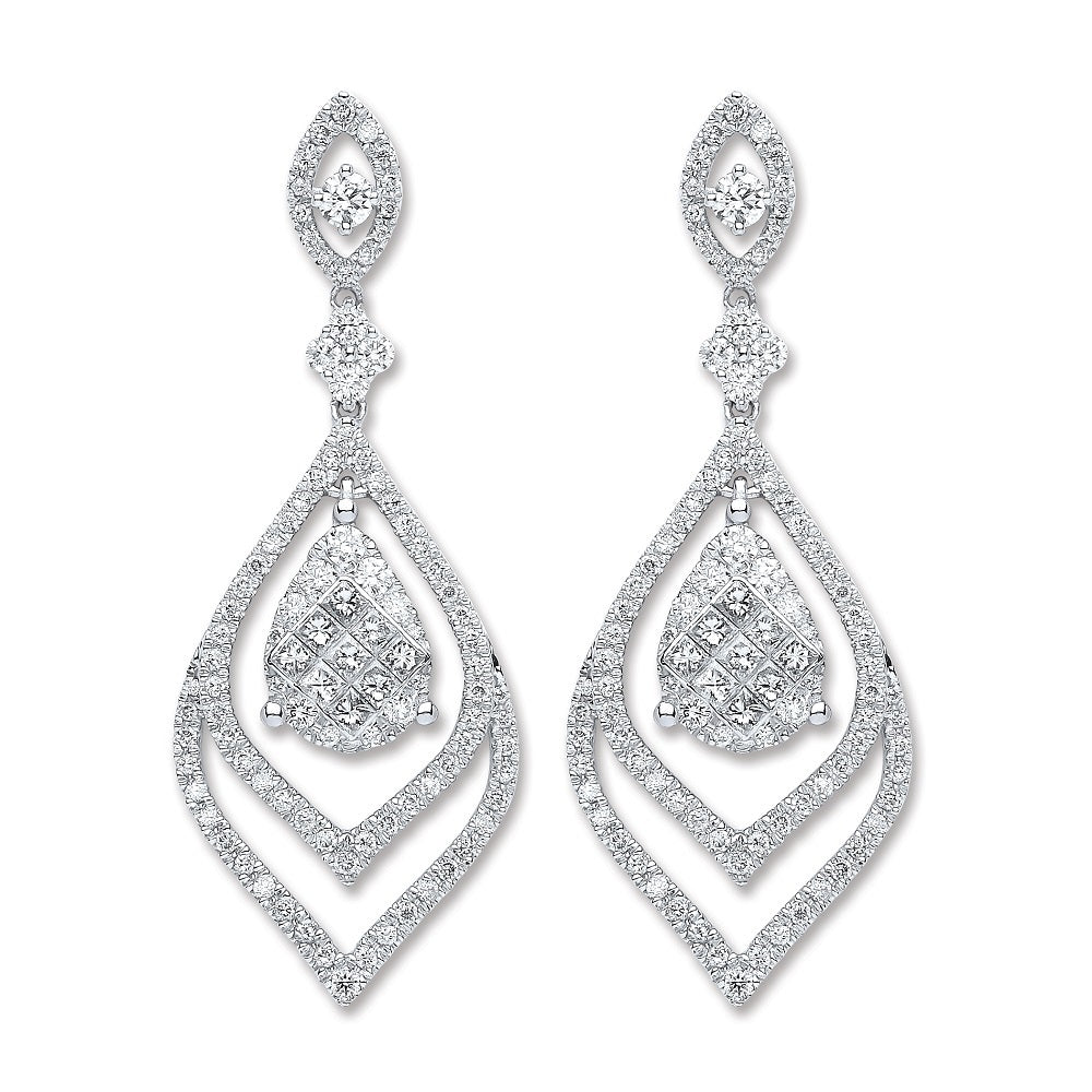 18ct White Gold 2.00ct Diamond Drop Earrings TGC-DER0227