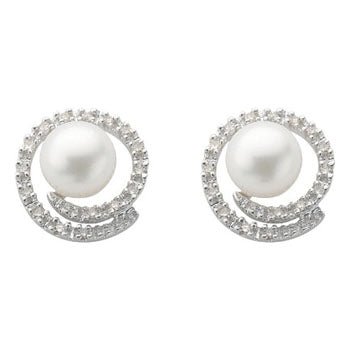 9ct White Gold Diamond & Pearl Stud Earrings TGC-DER0153