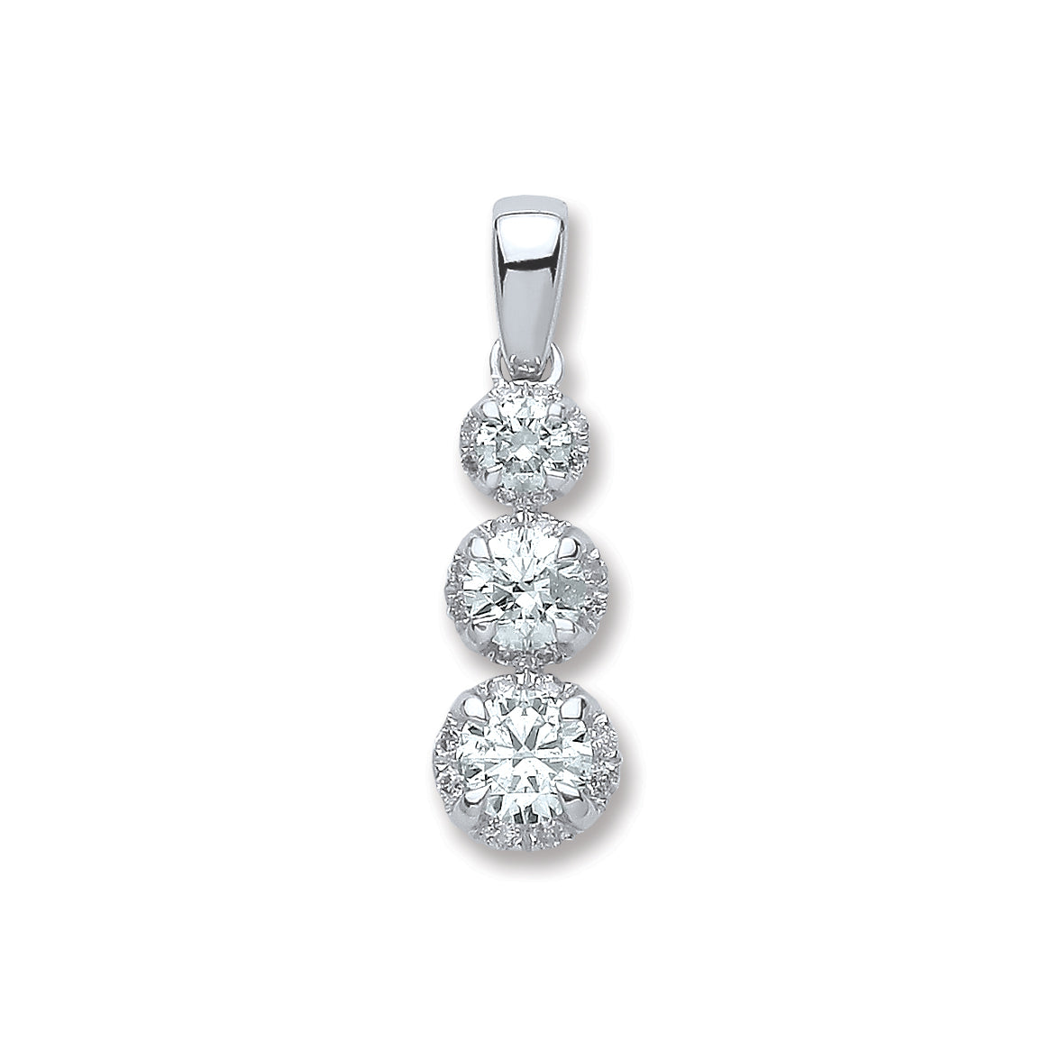 18ct White Gold 0.75ct Diamond Trilogy Pendant TGC-DPD0386