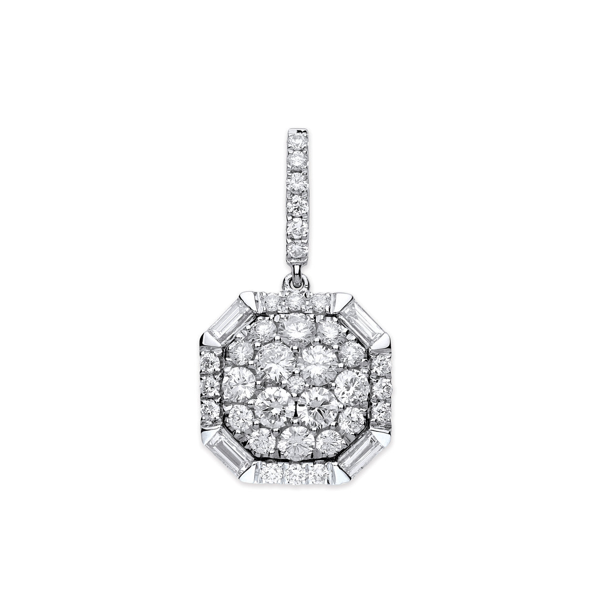 18ct White Gold brilliant & baguette cut 1.00ct diamond pendant TGC-DPD0437