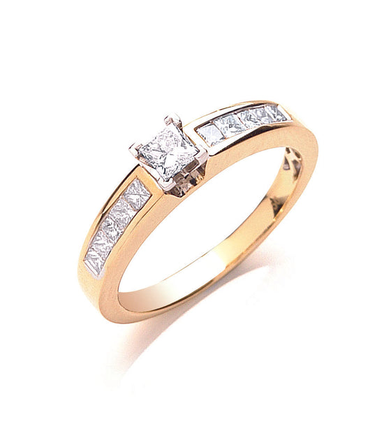 18ct Yellow Gold 0.50ctw Princess Cut Centre Diamond Ring TGC-DR0753