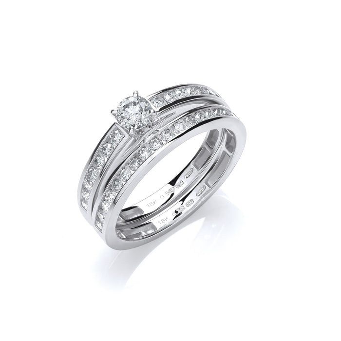 18ct White Gold 0.75ct Bridal Set Rings TGC-DR0824