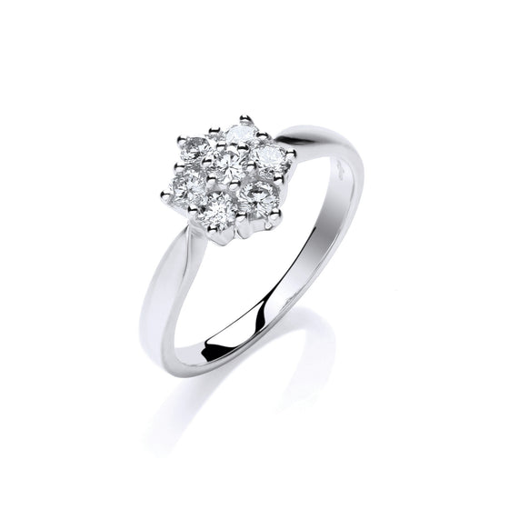 9ct White Gold 0.50ctw Diamond Flower / Cluster Ring TGC-DR0844