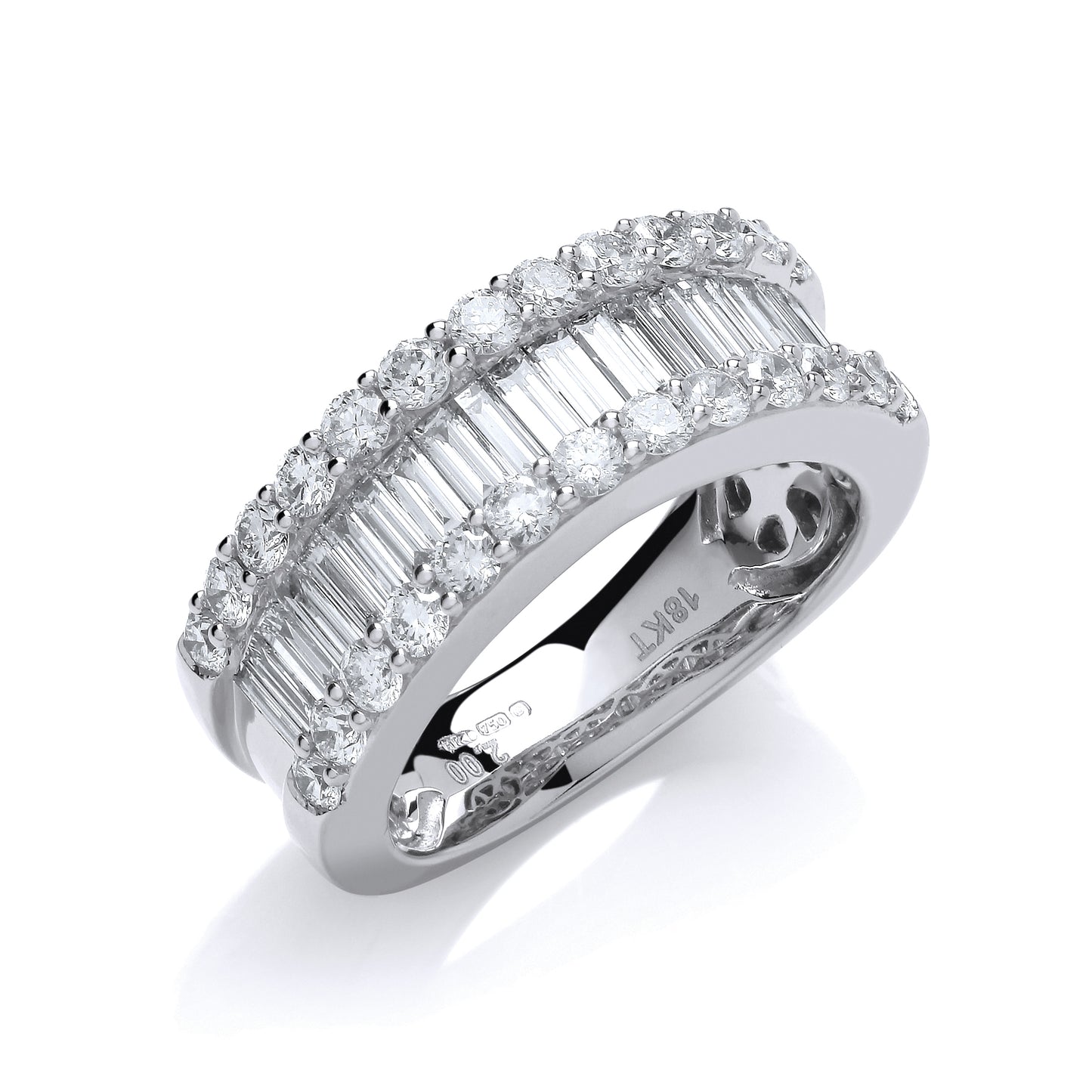18ct White Gold 2.00ct Baguette & Brilliant Diamond Ring TGC-DR0917