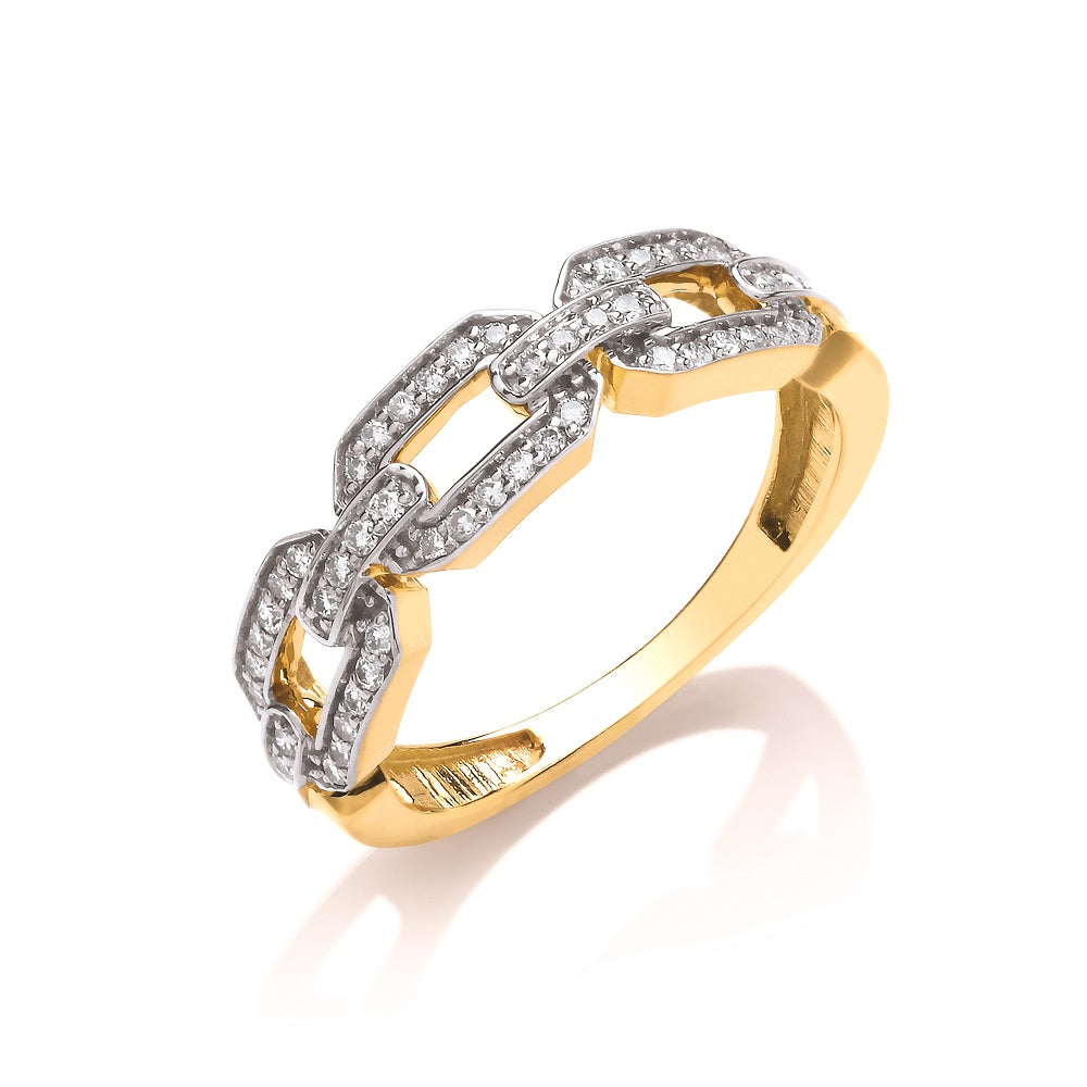 9ct Yellow White Gold Chain Design 0.25ct Diamond Ring TGC-DR0936