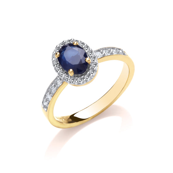 9ct 0.30ct Diamond and Oval Sapphire yellow Gold Ring TGC-DR0937